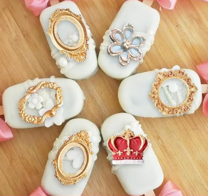 SUNKOOL 4 Pcs Photo Frame Silicone Molds, Baroque Style Air Dry Clay Molds, Mini Frame Molds Silicone for Cupcake Topper Cake Decoration Chocolate Candy Polymer Clay Gum - Image 3
